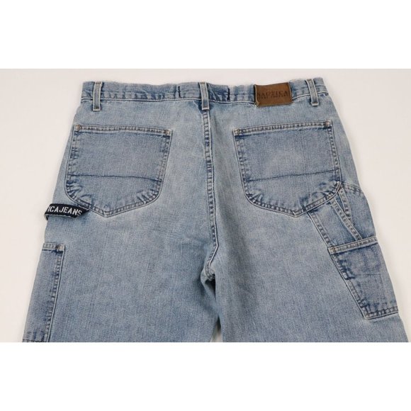 Vintage 90s Nautica Mens 36x32 Distressed Spell Out Wide Leg Baggy Denim Jeans - Picture 8 of 10